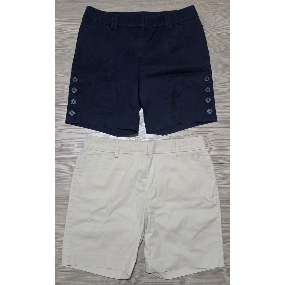 Talbots Shorts Bundle Lot Of 2 Pairs Womens Size 4 Navy Blue / White